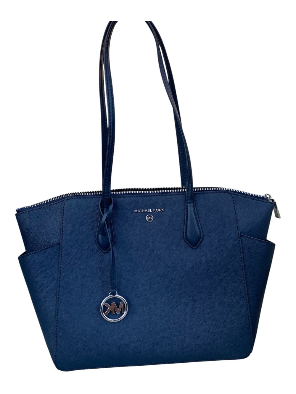 Michael Kors Navy Saffiano Tote with Logo Charm